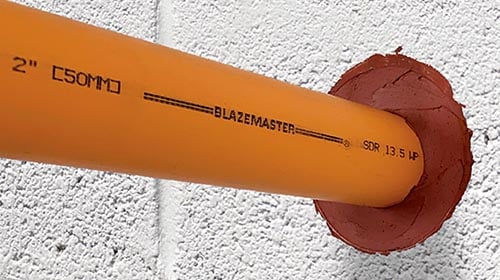 BlazeMaster CPVC caulked in wall