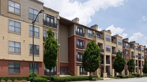Outside view of row of apartment buildings