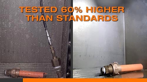Tested 60% higher than standards copy on image of pipes