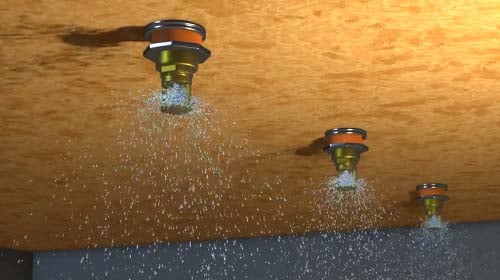 Artistic rendering of fire sprinklers releasing water