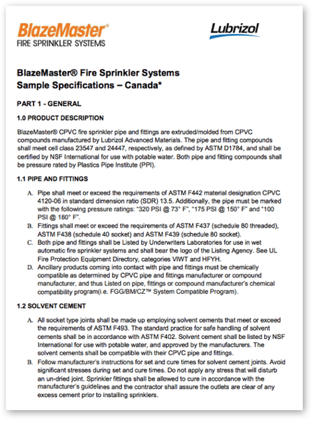 BlazeMaster Sample Specification Canada