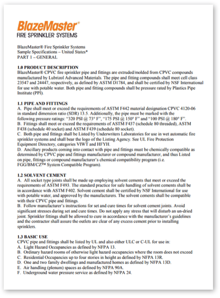 BlazeMaster Sample Specification United States