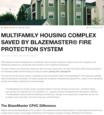 Multifamily housing complex saved by blazemaster case study
