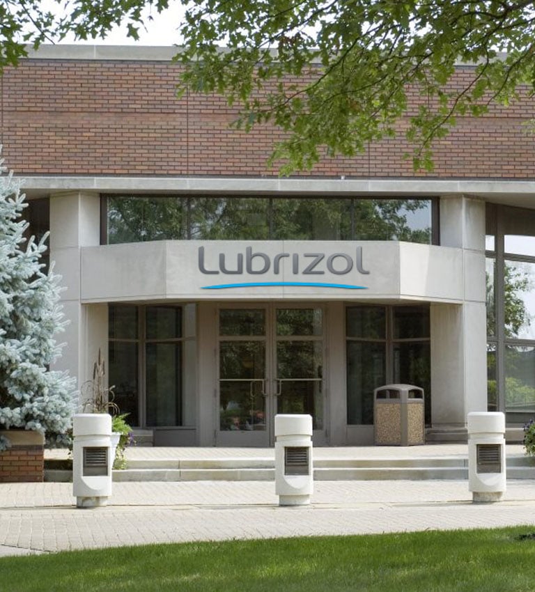 Outside of the main entrance to the Lubrizol Corporate headquarters